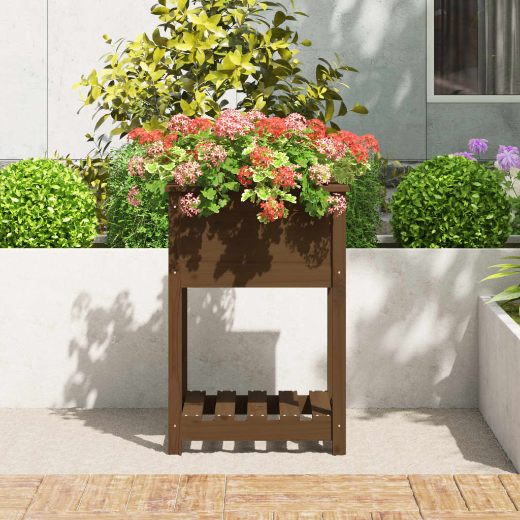 Fioriera con Mensola Ambra 54x54x81cm in Legno Massello di Pino