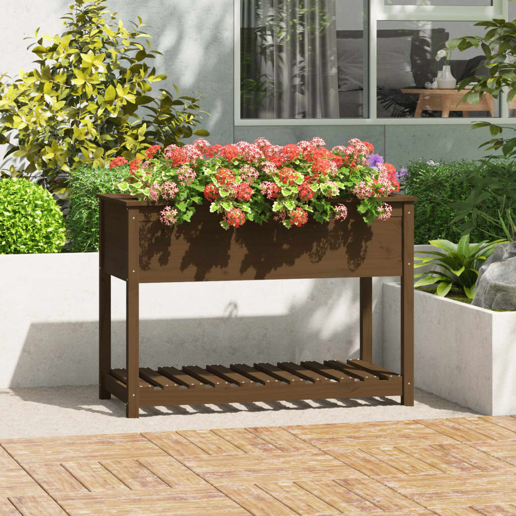Fioriera con Mensola Ambra 111,5x54x81cm in Legno Massello Pino
