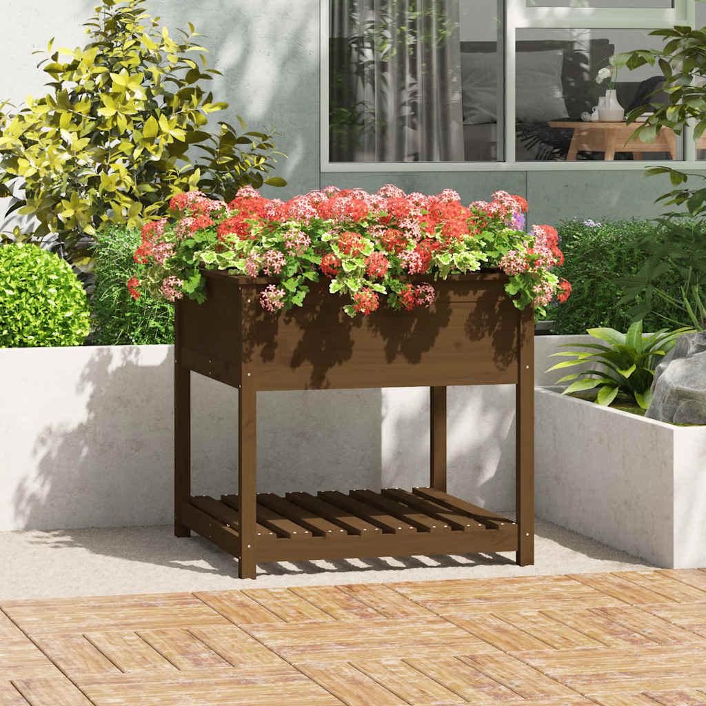 Fioriera con Mensola Ambra 82,5x82,5x81 cm Legno Massello Pino