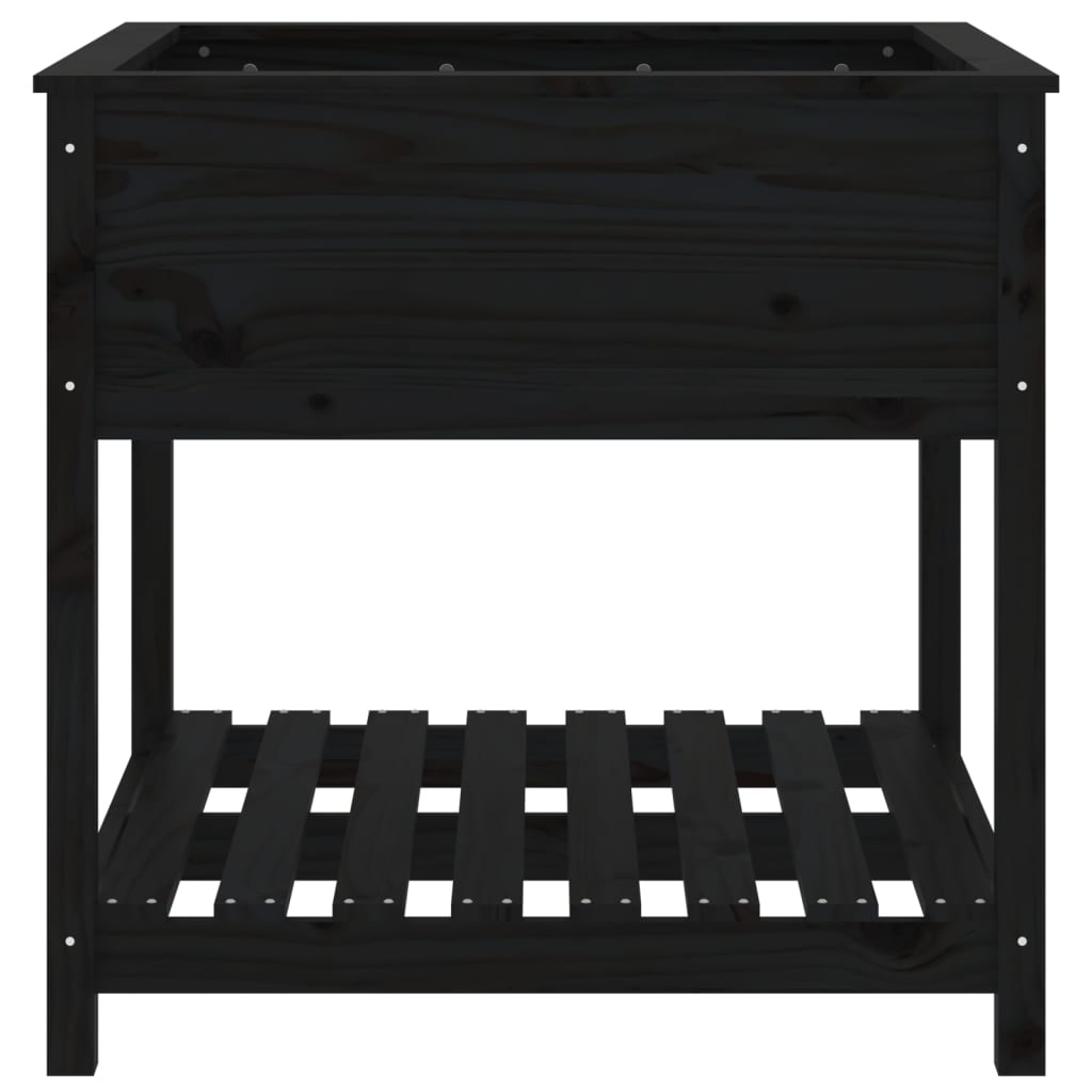 Fioriera con Mensola Nera 82,5x82,5x81cm Legno Massello di Pino