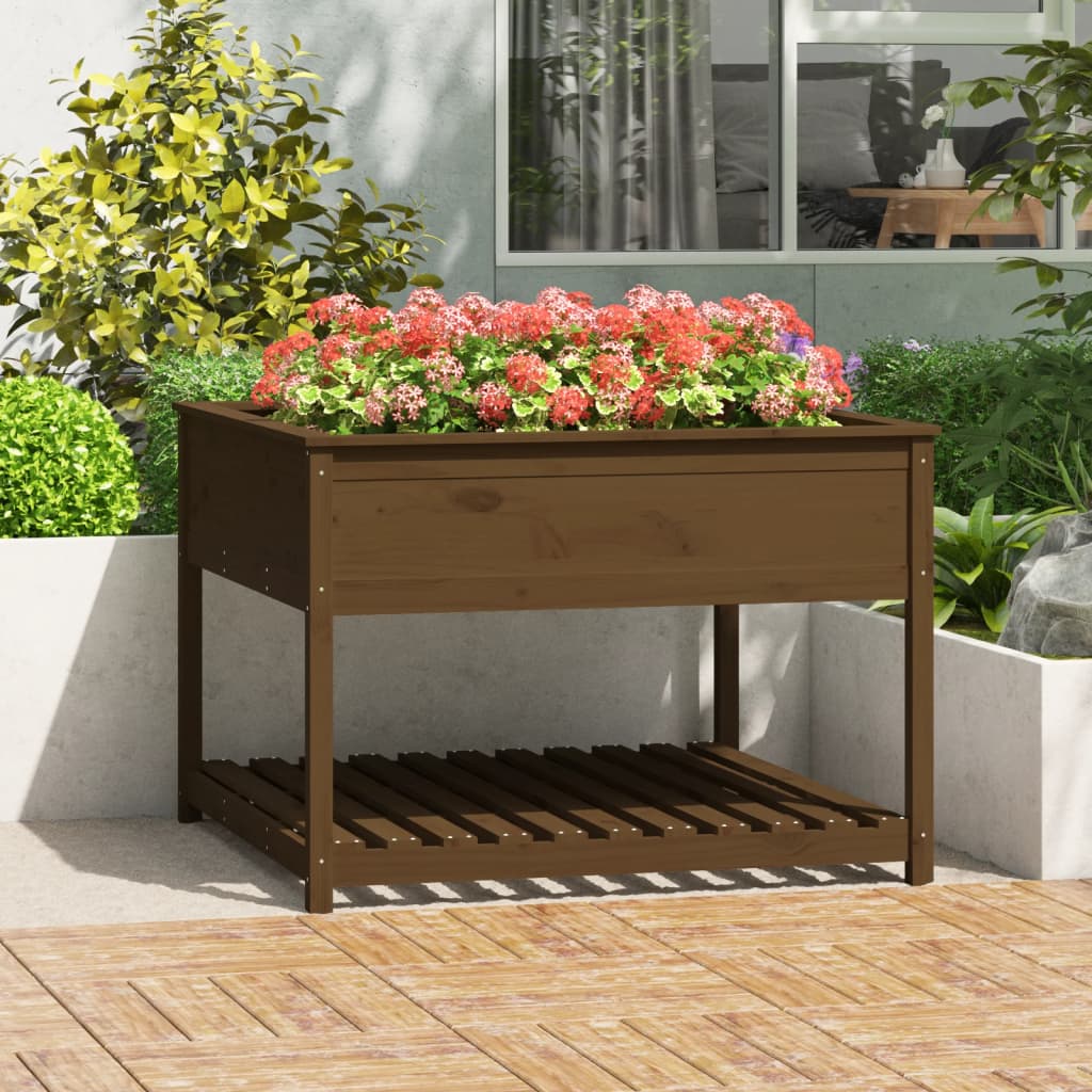 Fioriera con Mensola Ambra 111,5x111,5x81cm Legno Massello Pino