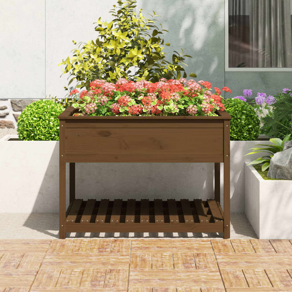 Fioriera con Mensola Ambra 111,5x111,5x81cm Legno Massello Pino