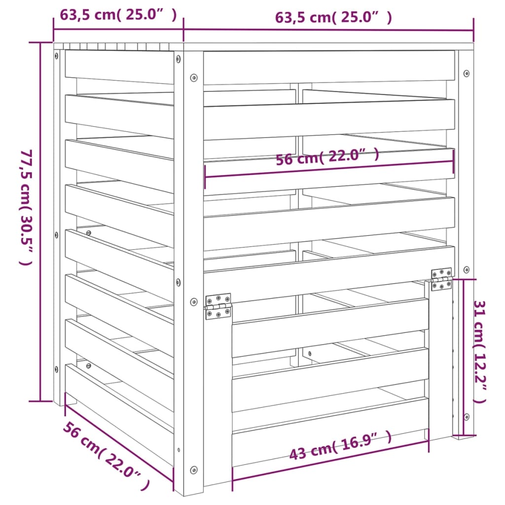 Compostiera 63,5x63,5x77,5 cm in Legno Massello di Pino