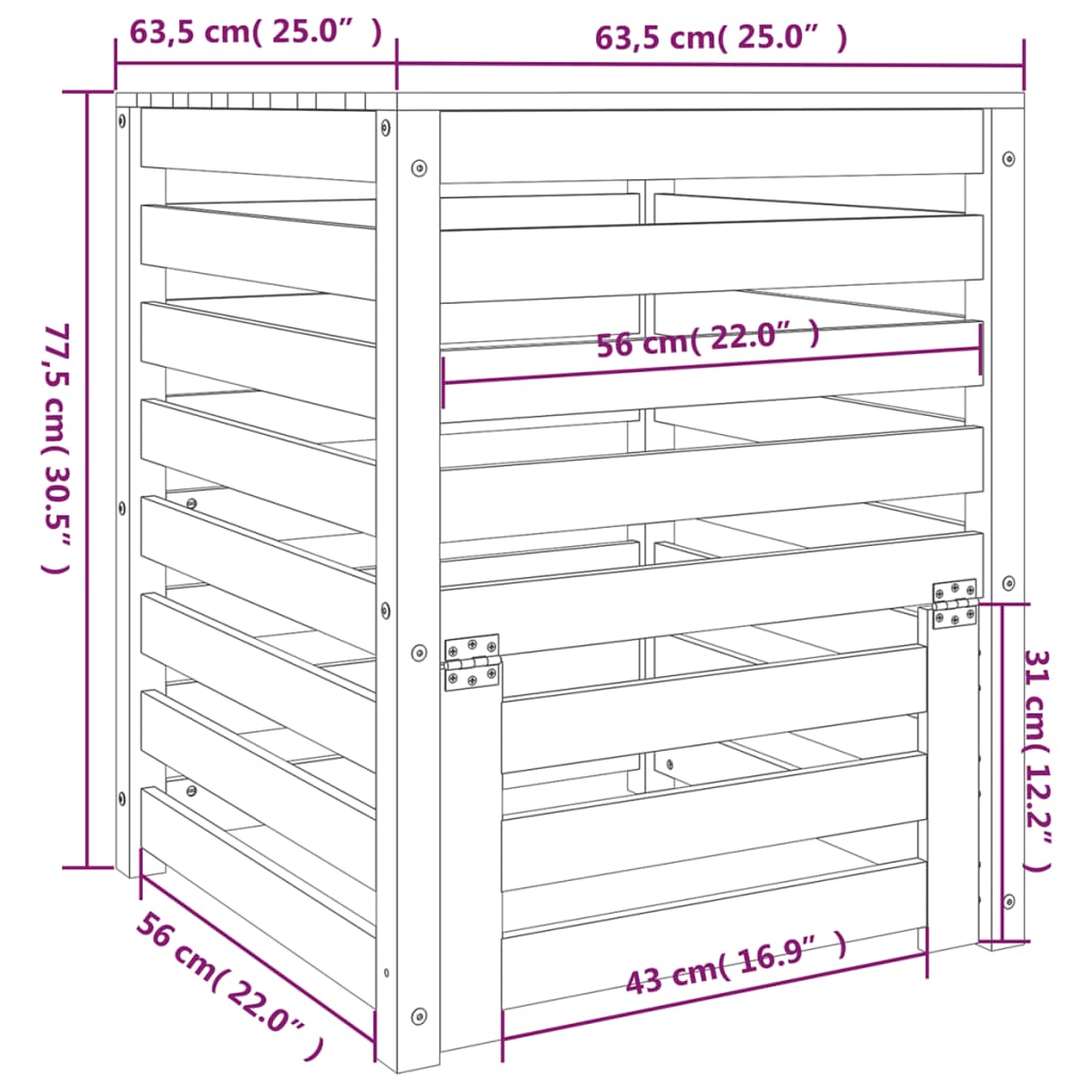 Compostiera Bianca 63,5x63,5x77,5 cm in Legno Massello di Pino