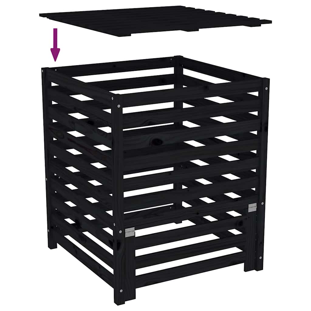Compostiera Nera 82,5x82,5x99,5 cm in Legno Massello di Pino