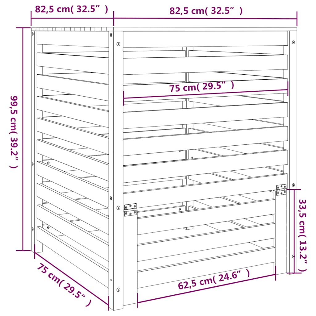 Compostiera Nera 82,5x82,5x99,5 cm in Legno Massello di Pino