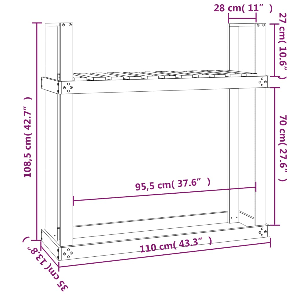 Portalegna Grigio 110x35x108,5 cm in Legno Massello di Pino
