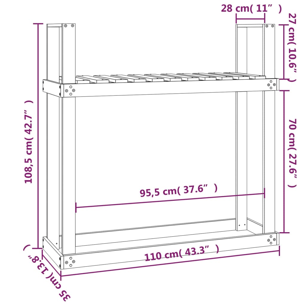 Portalegna Ambra 110x35x108,5 cm in Legno Massello di Pino