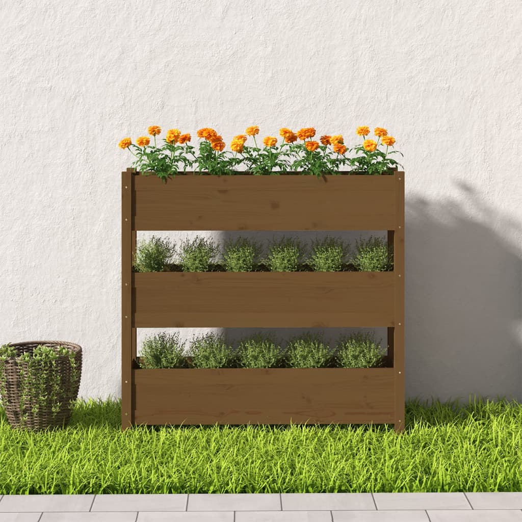 Fioriera Marrone Ambra 112x25x104,5cm in Legno Massello di Pino