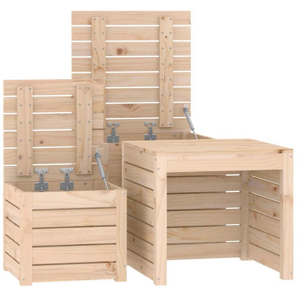 Set Cassette da Giardino 3 pz in Legno Massello di Pino