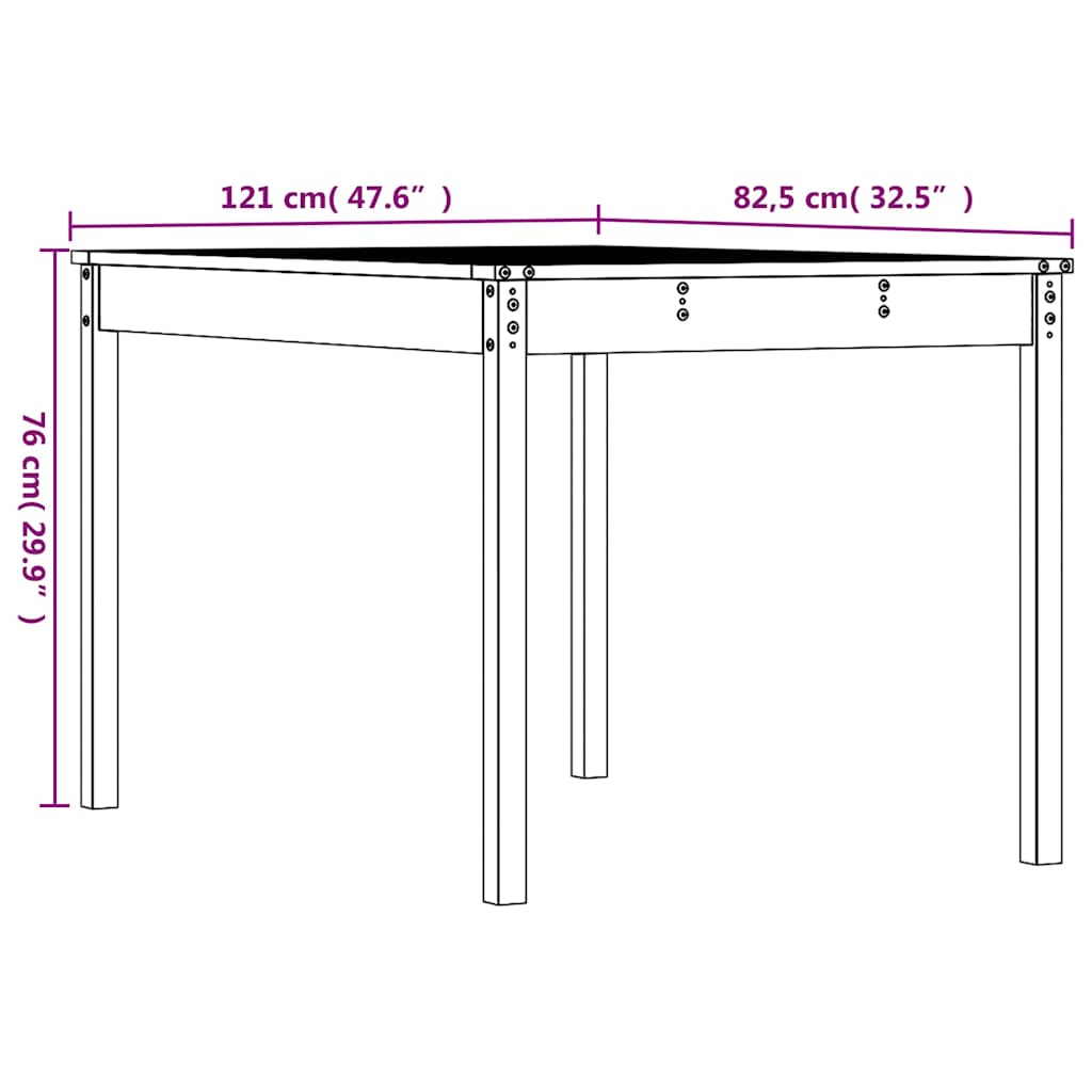 Tavolo da Giardino Bianco 121x82,5x76 cm Legno Massello di Pino
