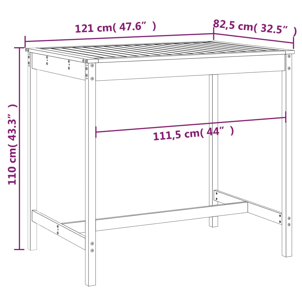 Tavolo da Giardino Ambra 121x82,5x110 cm Legno Massello di Pino