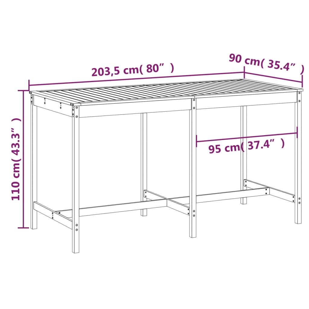 Tavolo da Giardino 203,5x90x110 cm in Legno Massello di Douglas