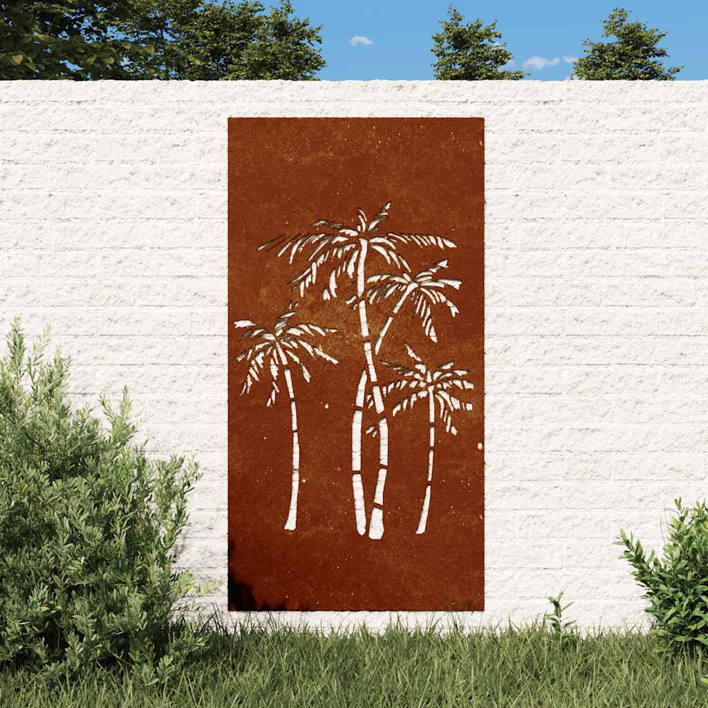 Decorazione Muro da Giardino 105x55 cm Palma in Acciaio Corten