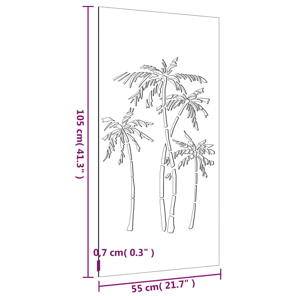 Decorazione Muro da Giardino 105x55 cm Palma in Acciaio Corten
