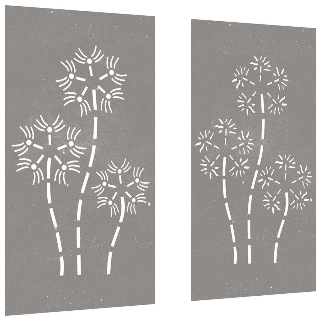 Decorazioni Muro da Giardino 2pz 105x55 cm Fiore Acciaio Corten
