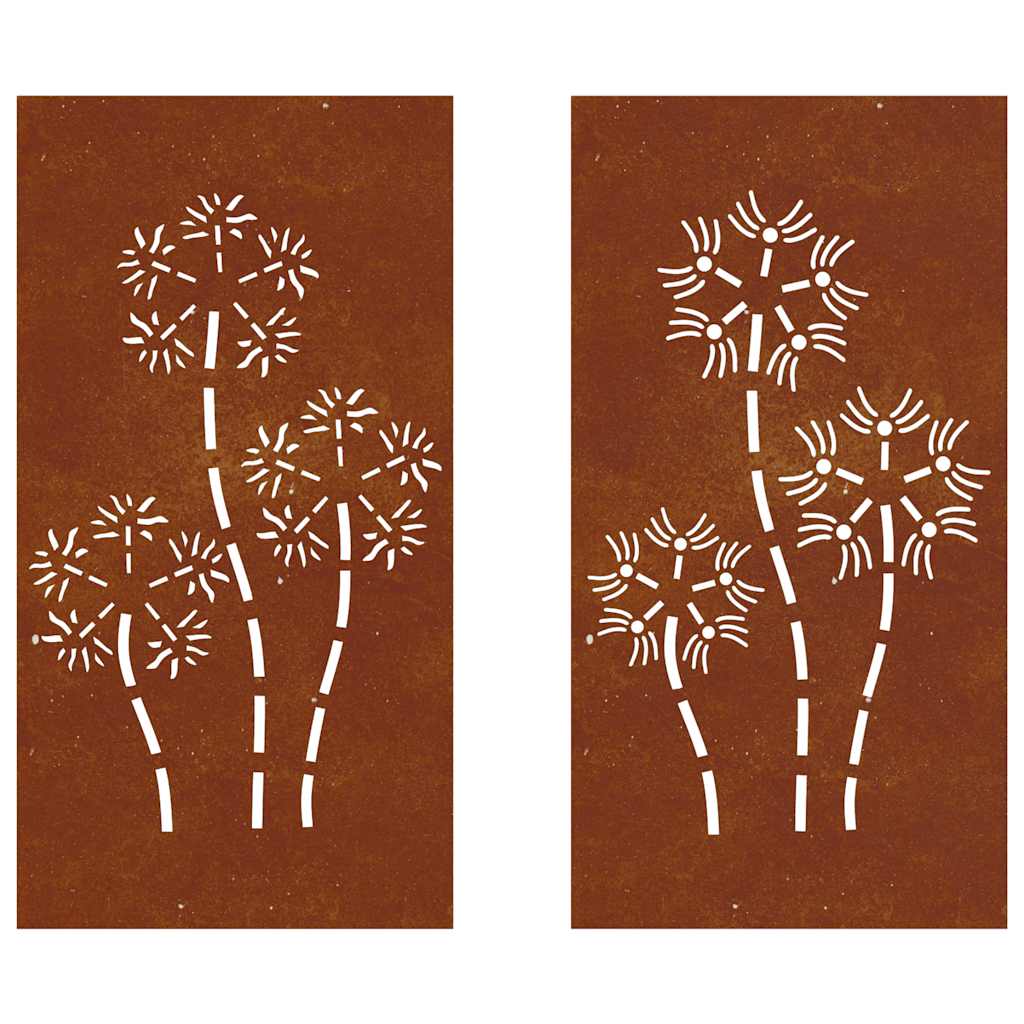 Decorazioni Muro da Giardino 2pz 105x55 cm Fiore Acciaio Corten