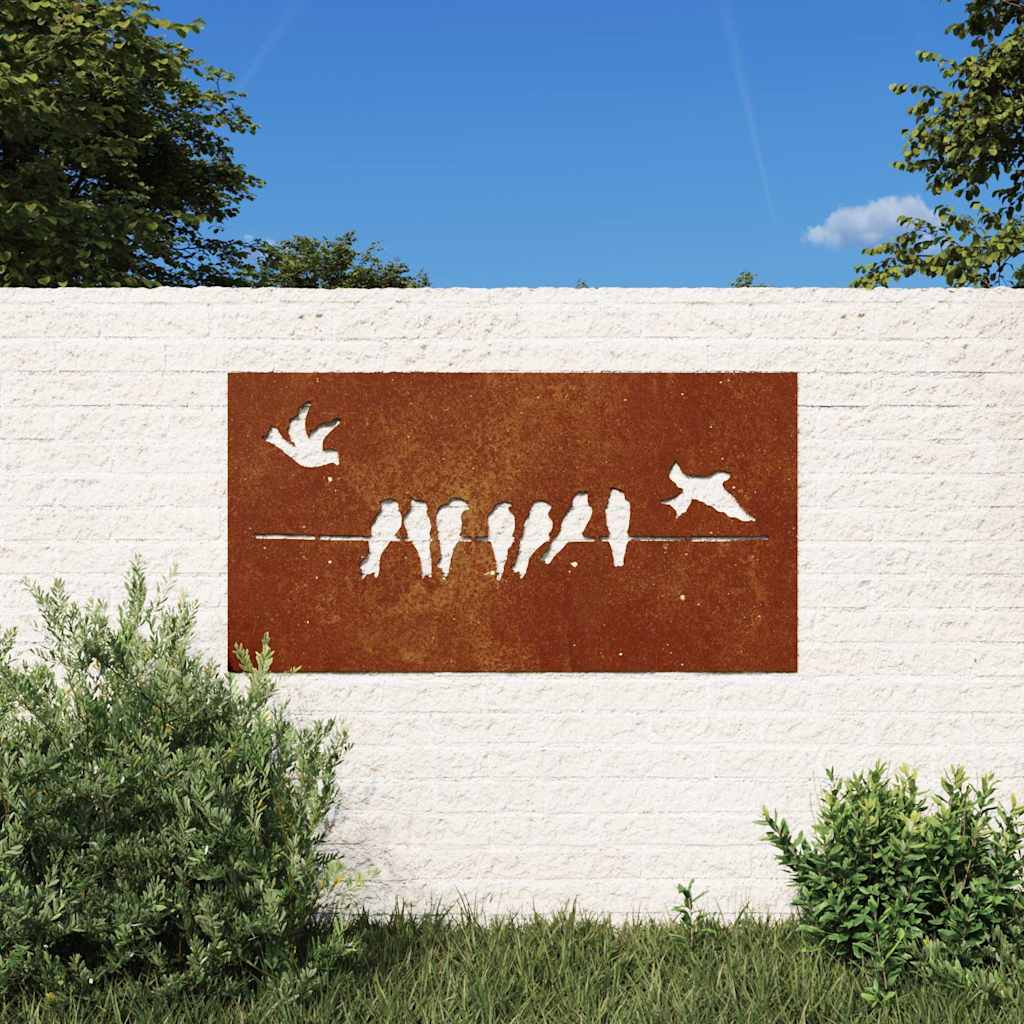 Decorazione Muro da Giardino 105x55 cm Uccello Acciaio Corten
