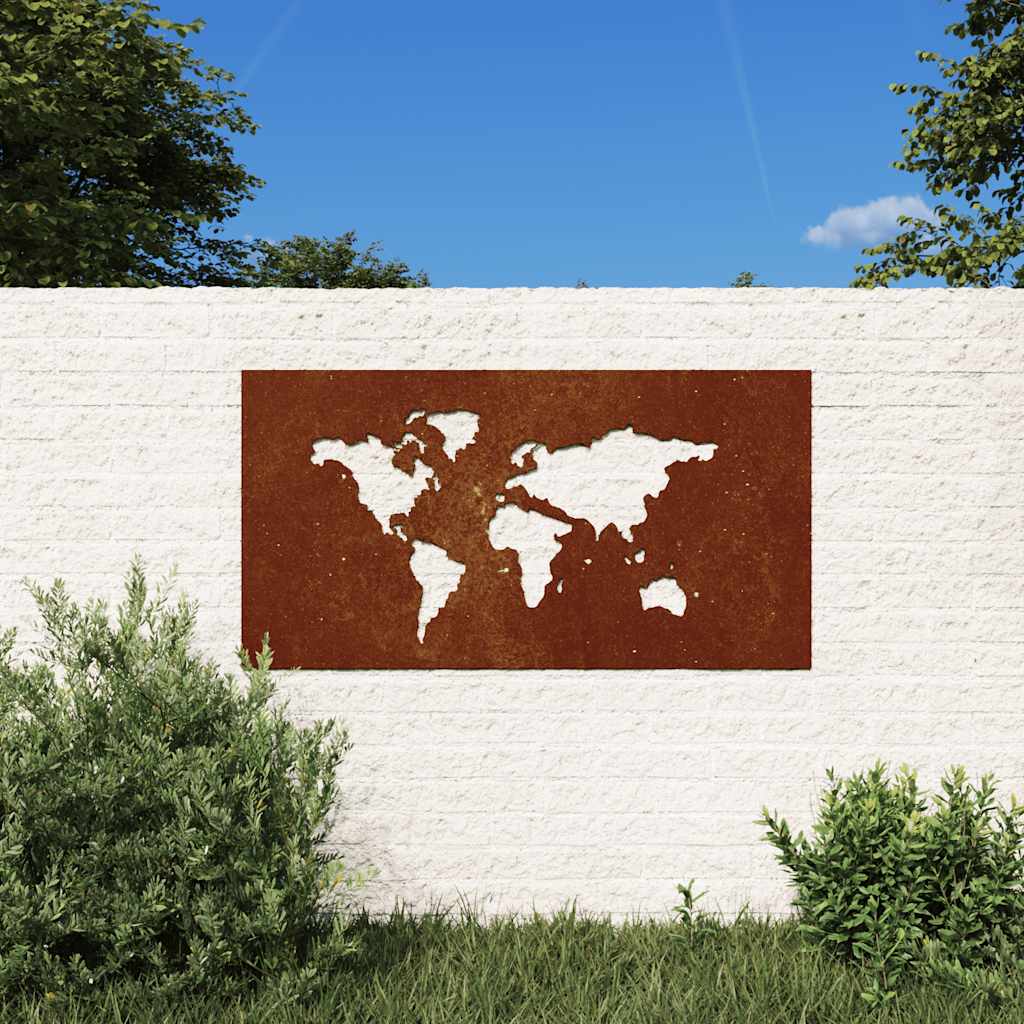 Decorazione Muro Giardino 105x55 cm Mappa Mondo Acciaio Corten