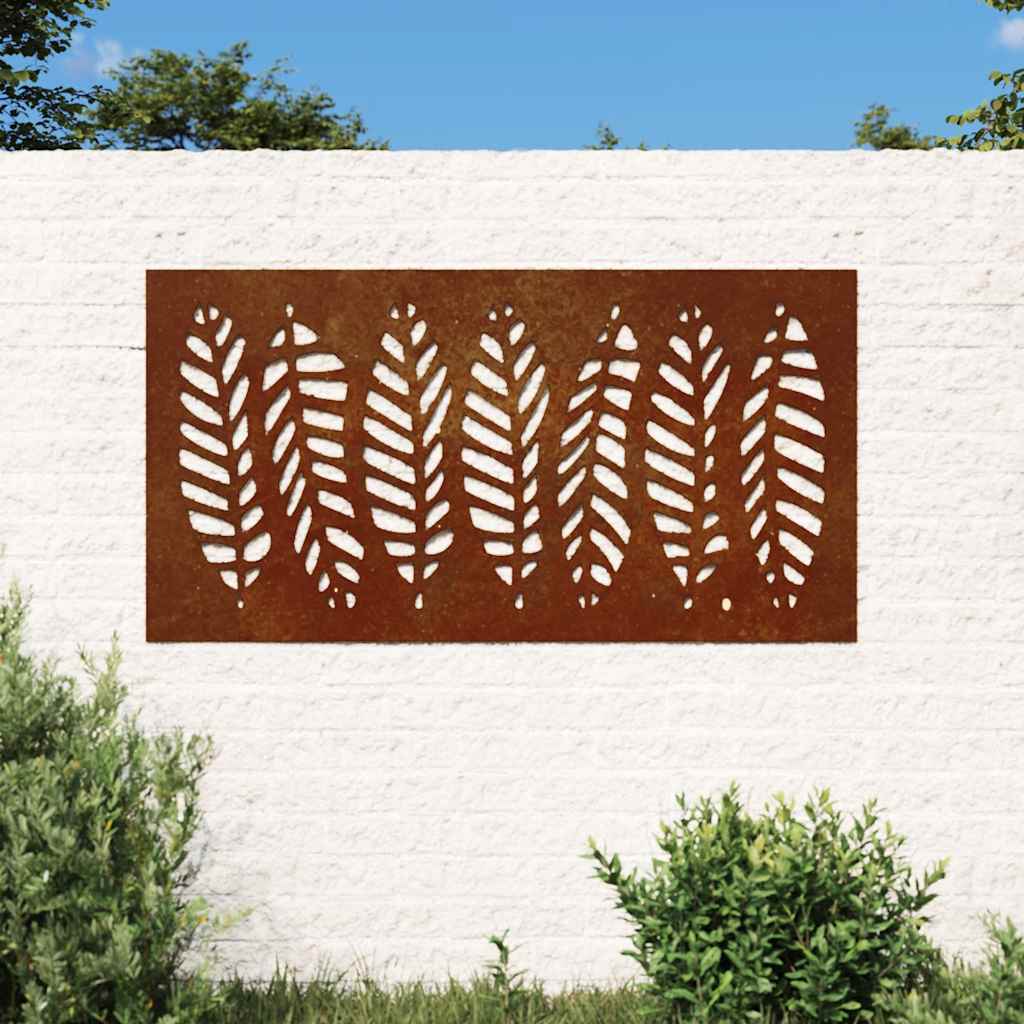 Decorazione Muro da Giardino 105x55 cm Foglia Acciaio Corten