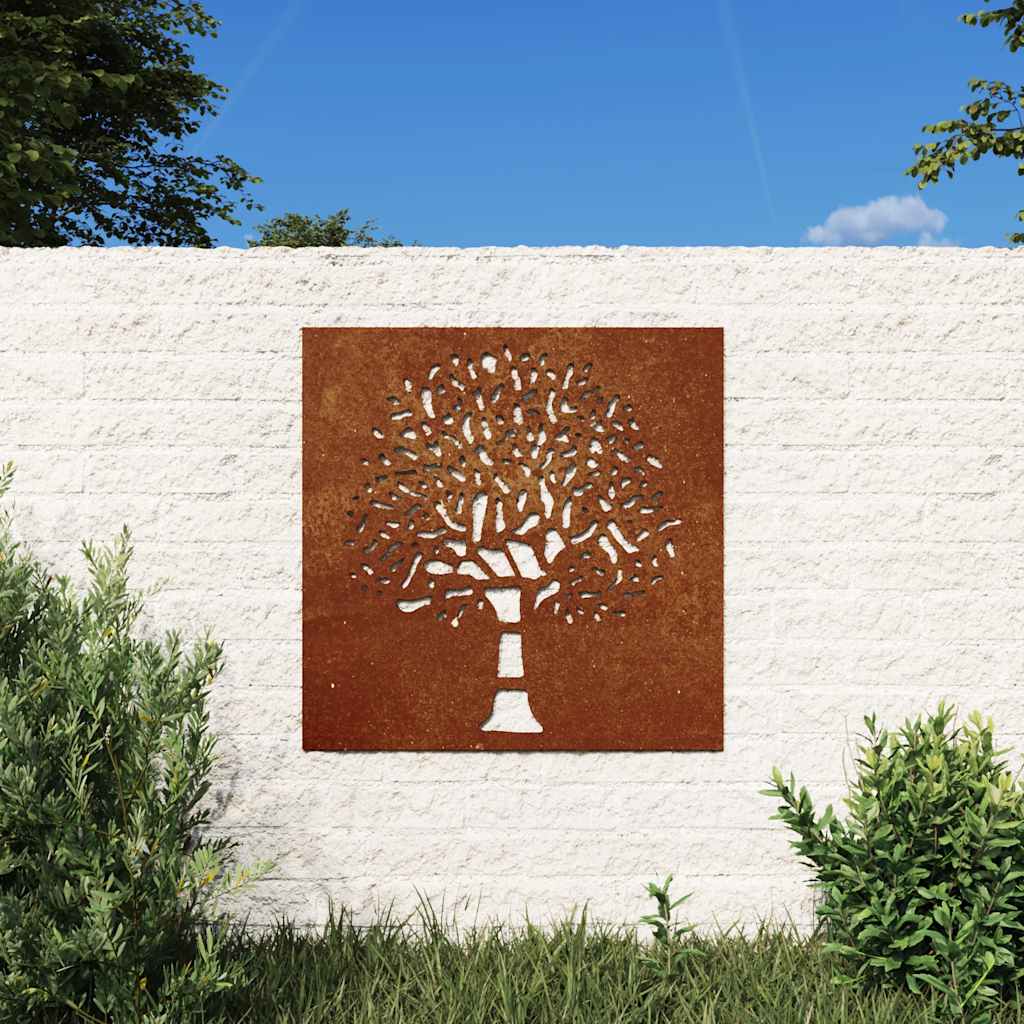 Decorazione Muro da Giardino 55x55 cm Albero in Acciaio Corten