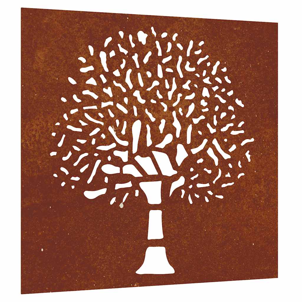 Decorazione Muro da Giardino 55x55 cm Albero in Acciaio Corten