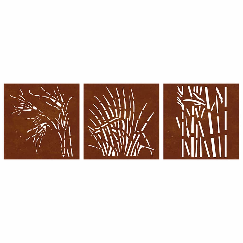 Decorazioni Muro Giardino 3 pz 55x55 cm Erba in Acciaio Corten