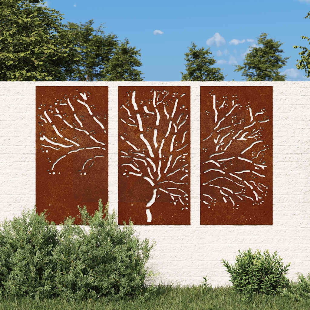 Decorazioni Muro Giardino 3pz 105x55 cm Albero Acciaio Corten