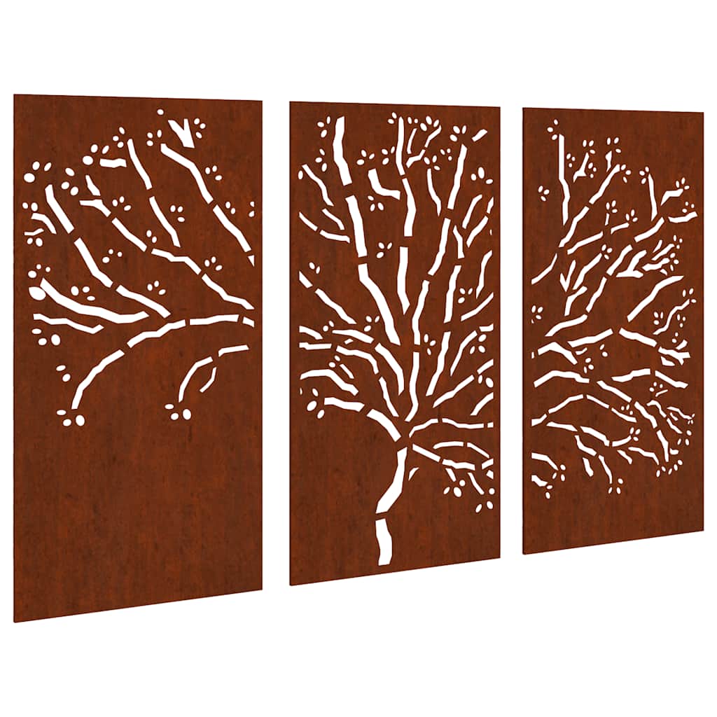 Decorazioni Muro Giardino 3pz 105x55 cm Albero Acciaio Corten