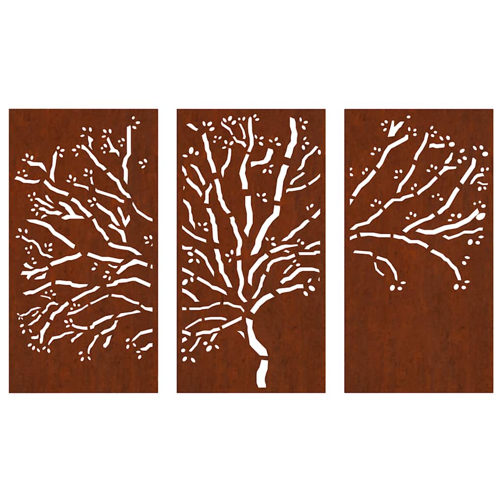 Decorazioni Muro Giardino 3pz 105x55 cm Albero Acciaio Corten