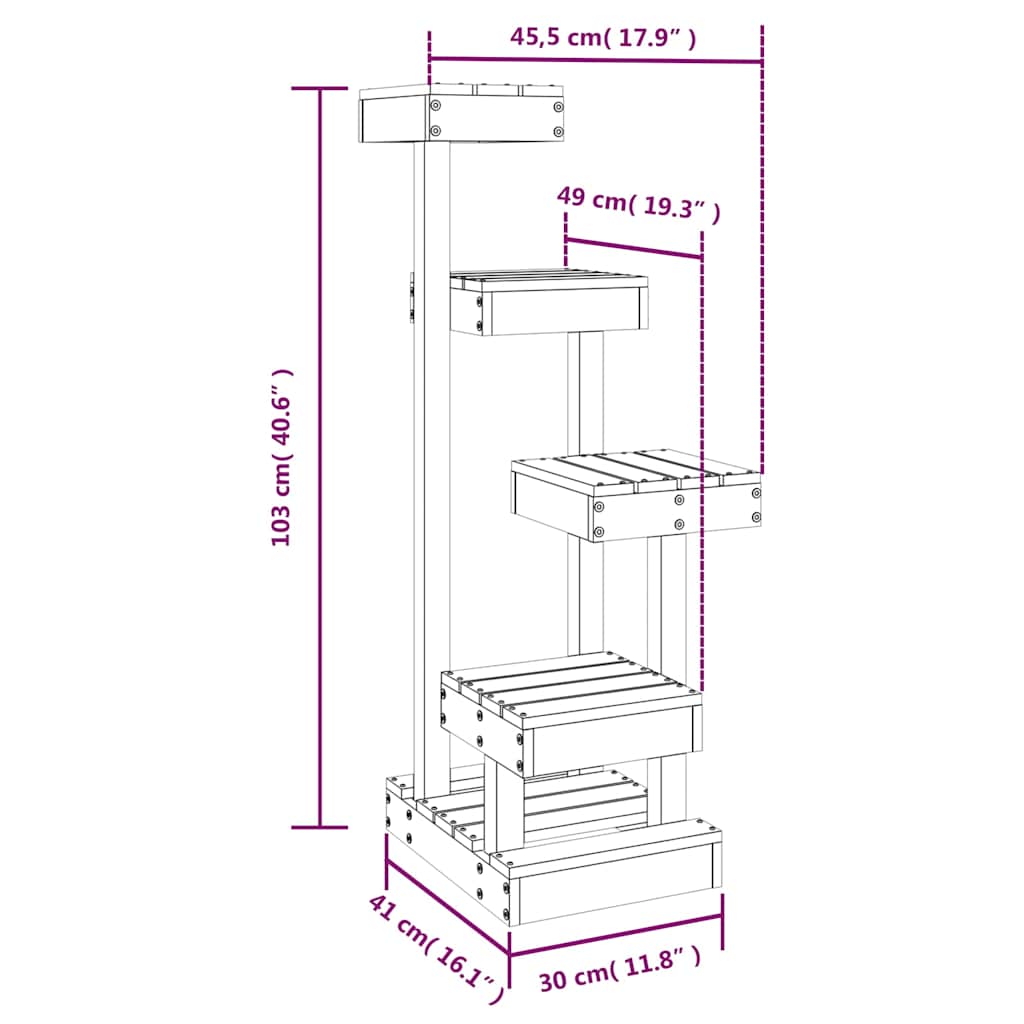 Albero per Gatti 45,5x49x103 cm in Legno Massello di Pino