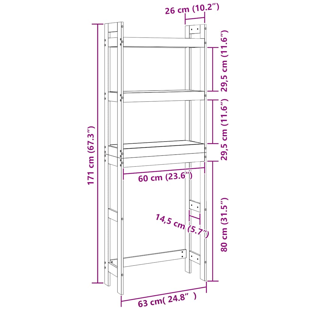 Rastrelliera da Bagno 63x26x171 cm in Legno Massello di Pino