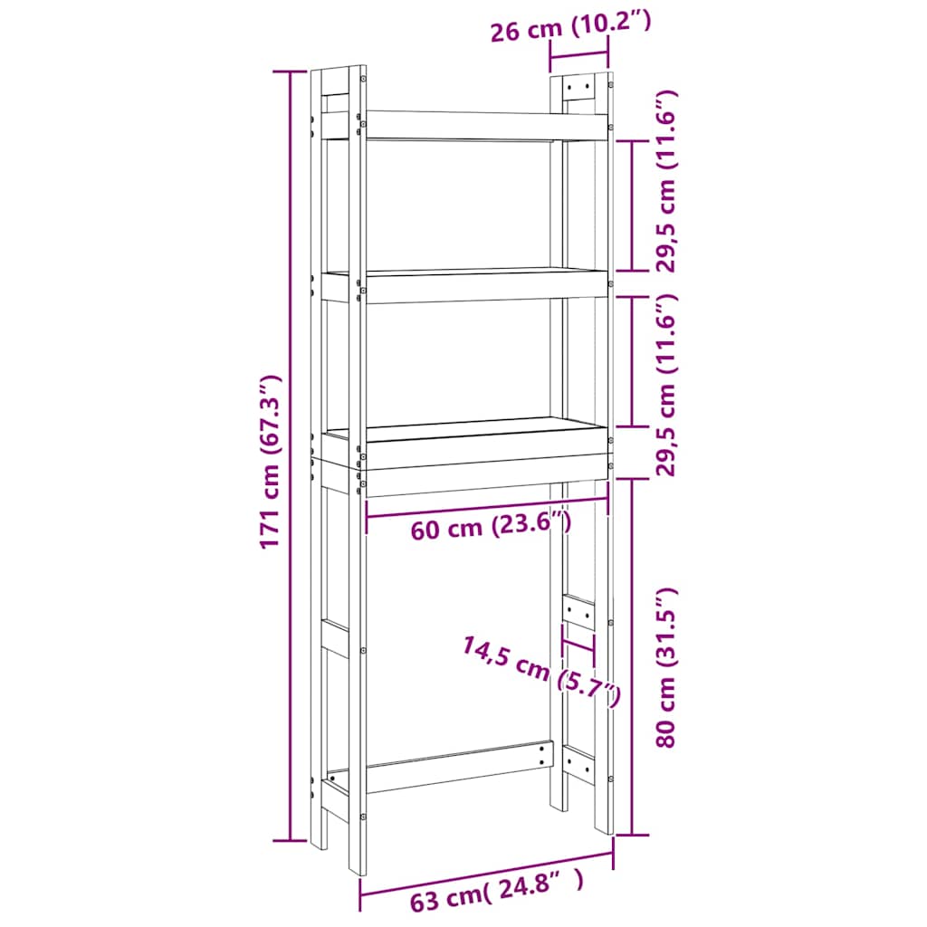 Rastrelliera da Bagno Ambra 63x26x171 cm Legno Massello Pino