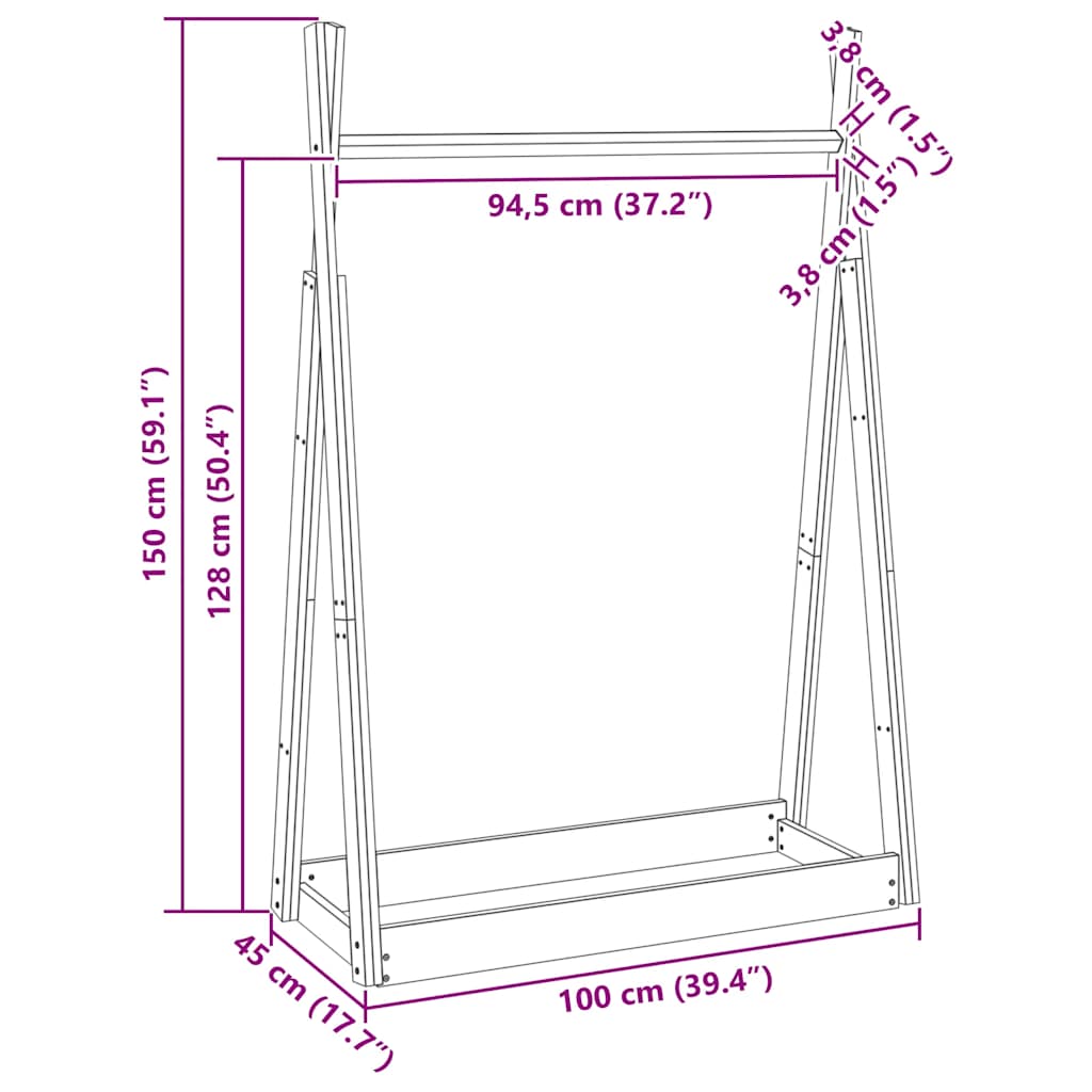 Appendiabiti Bianco 100x45x150 cm in Legno Massello di Pino