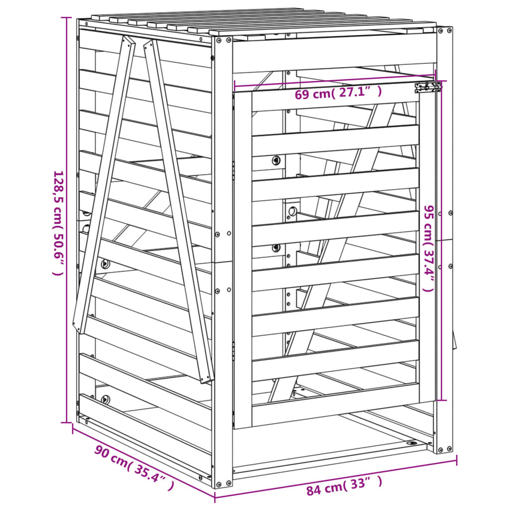 Copribidone 84x90x128,5 cm in Legno Massello di Douglas