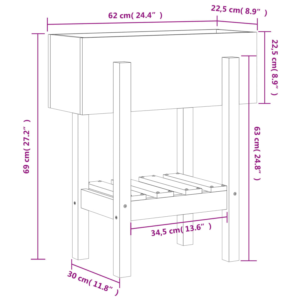 Fioriera da Giardino Ambra 62x30x69 cm Legno Massello di Pino