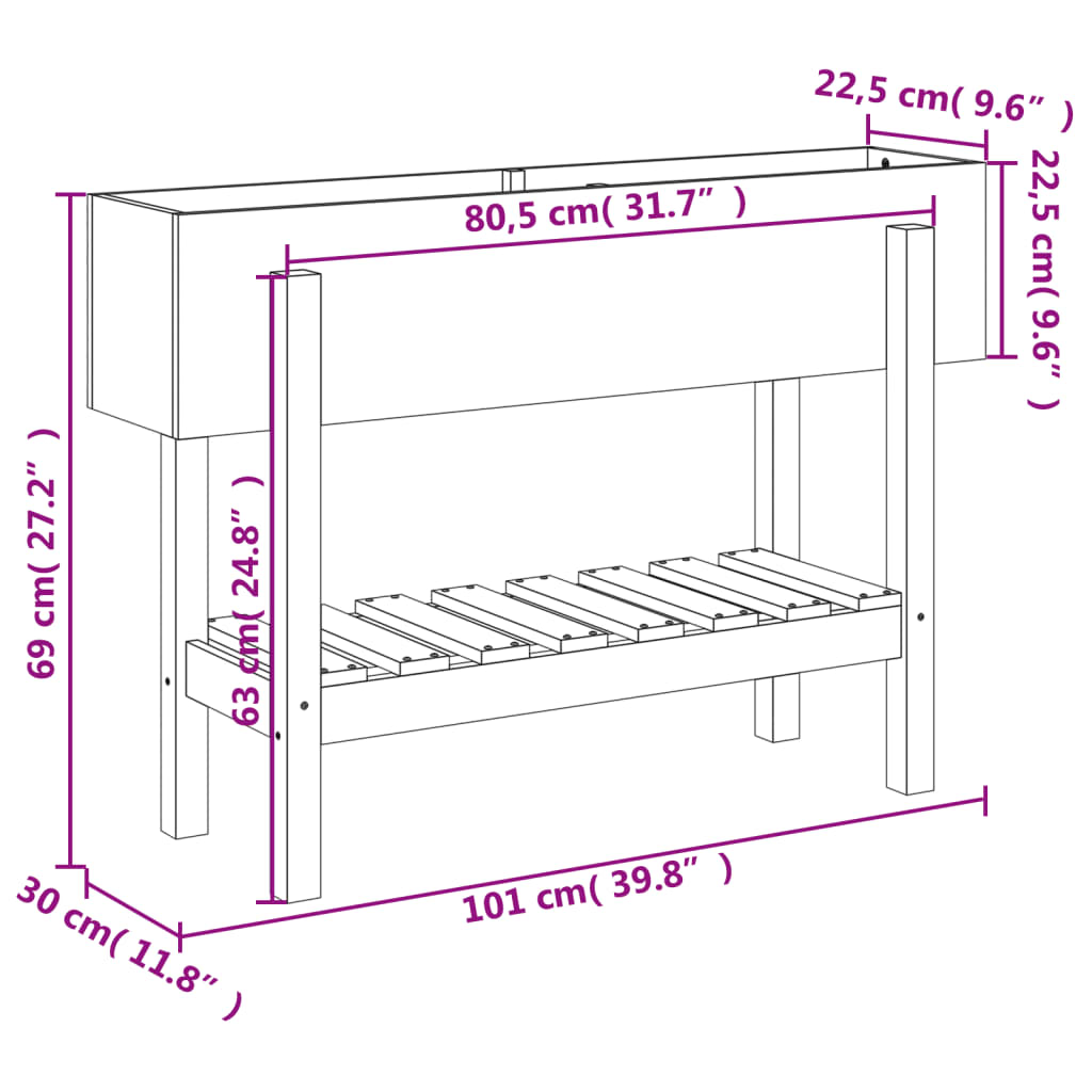 Fioriera Rialzata da Giardino 101x30x69 cm Legno Massello Pino