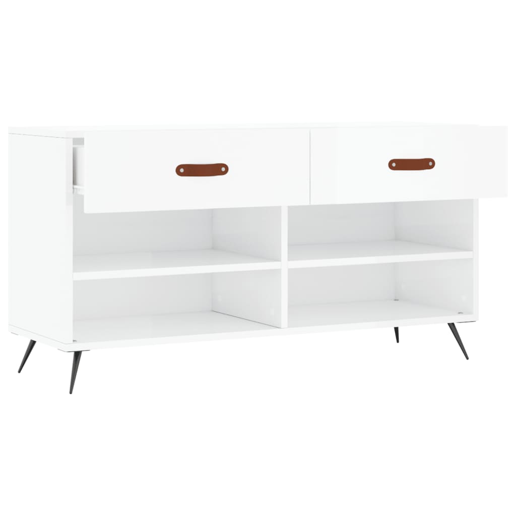 Panca Porta Scarpe Bianco Lucido 102x35x55 cm Legno Multistrato