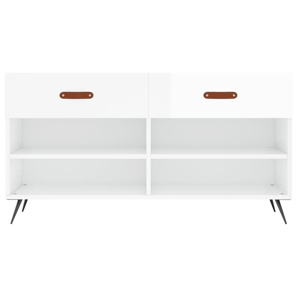 Panca Porta Scarpe Bianco Lucido 102x35x55 cm Legno Multistrato