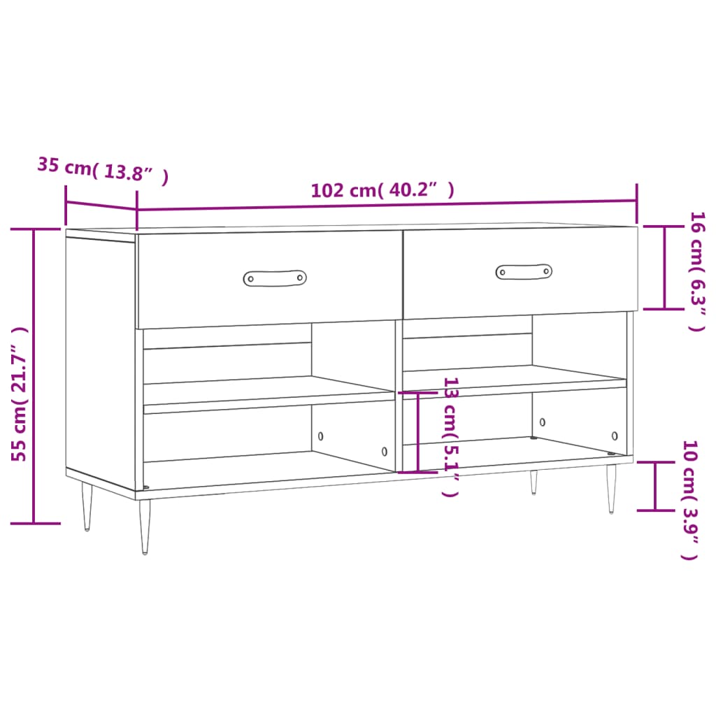 Panca Porta Scarpe Bianca 102x35x55 cm in Legno Multistrato
