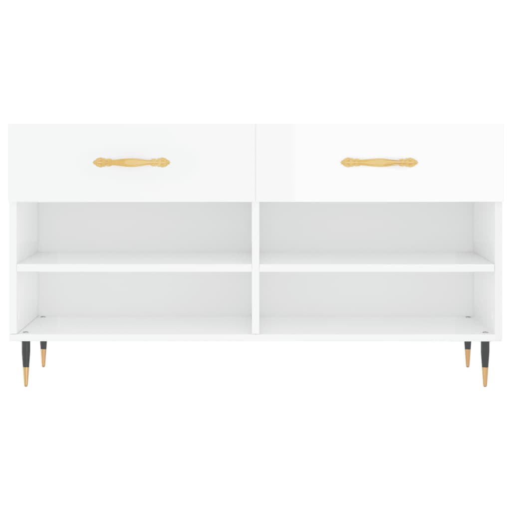 Panca Porta Scarpe Bianco Lucido 102x35x55 cm Legno Multistrato