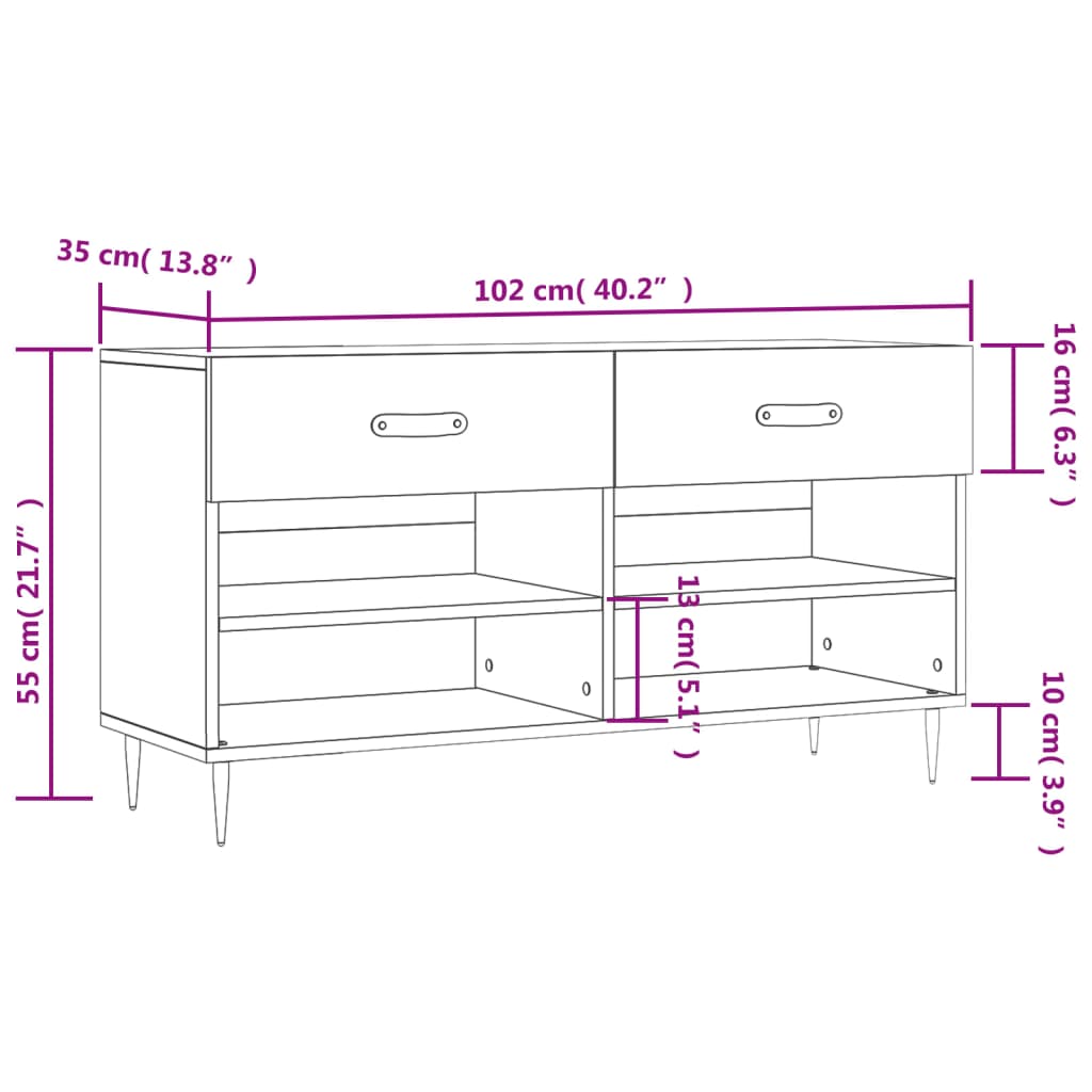 Panca Porta Scarpe Rovere Sonoma 102x35x55 cm Legno Multistrato