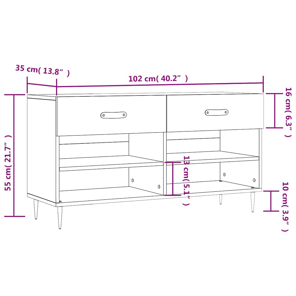 Panca Porta Scarpe Grigio Sonoma 102x35x55 cm Legno Multistrato