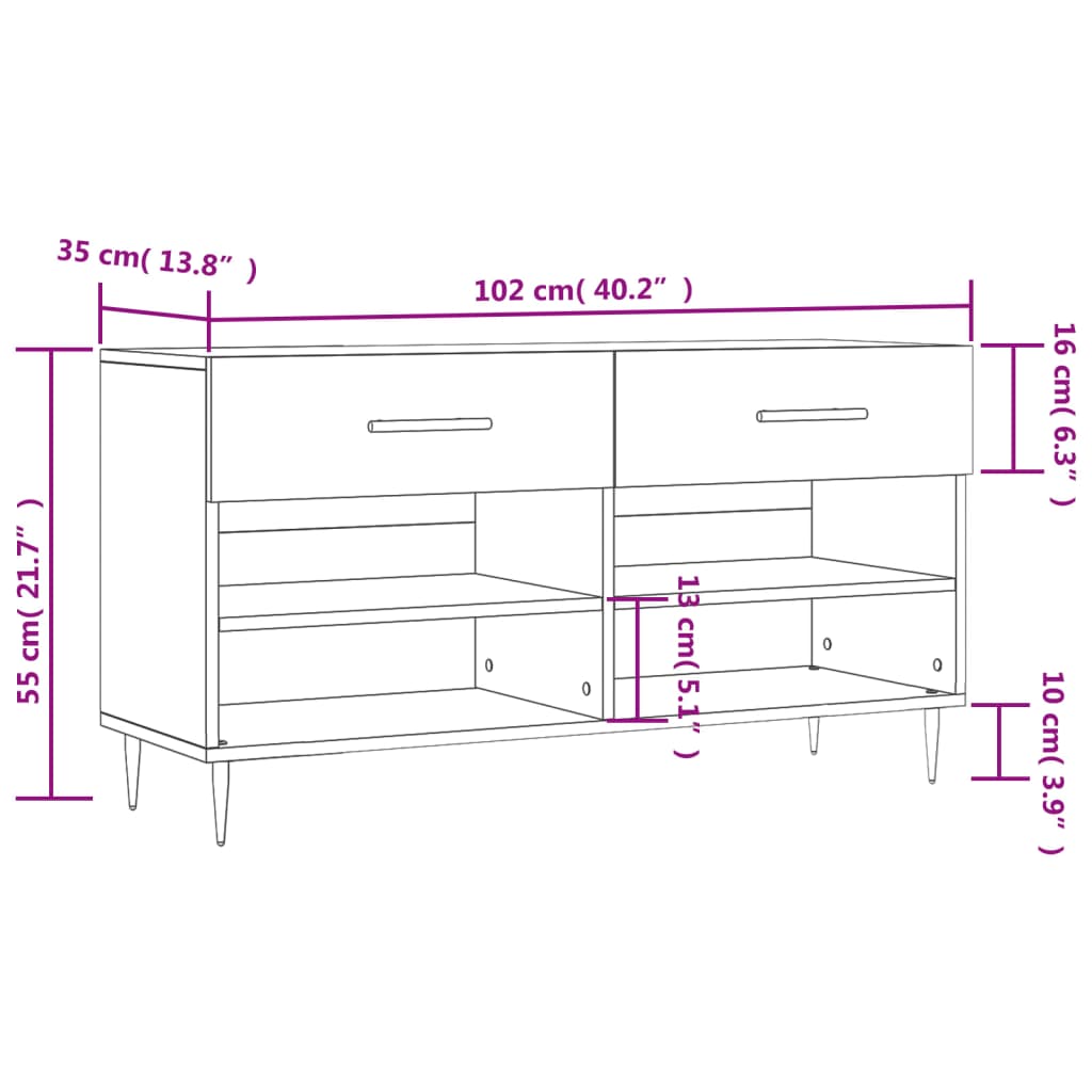Panca Porta Scarpe Rovere Fumo 102x35x55 cm Legno Multistrato