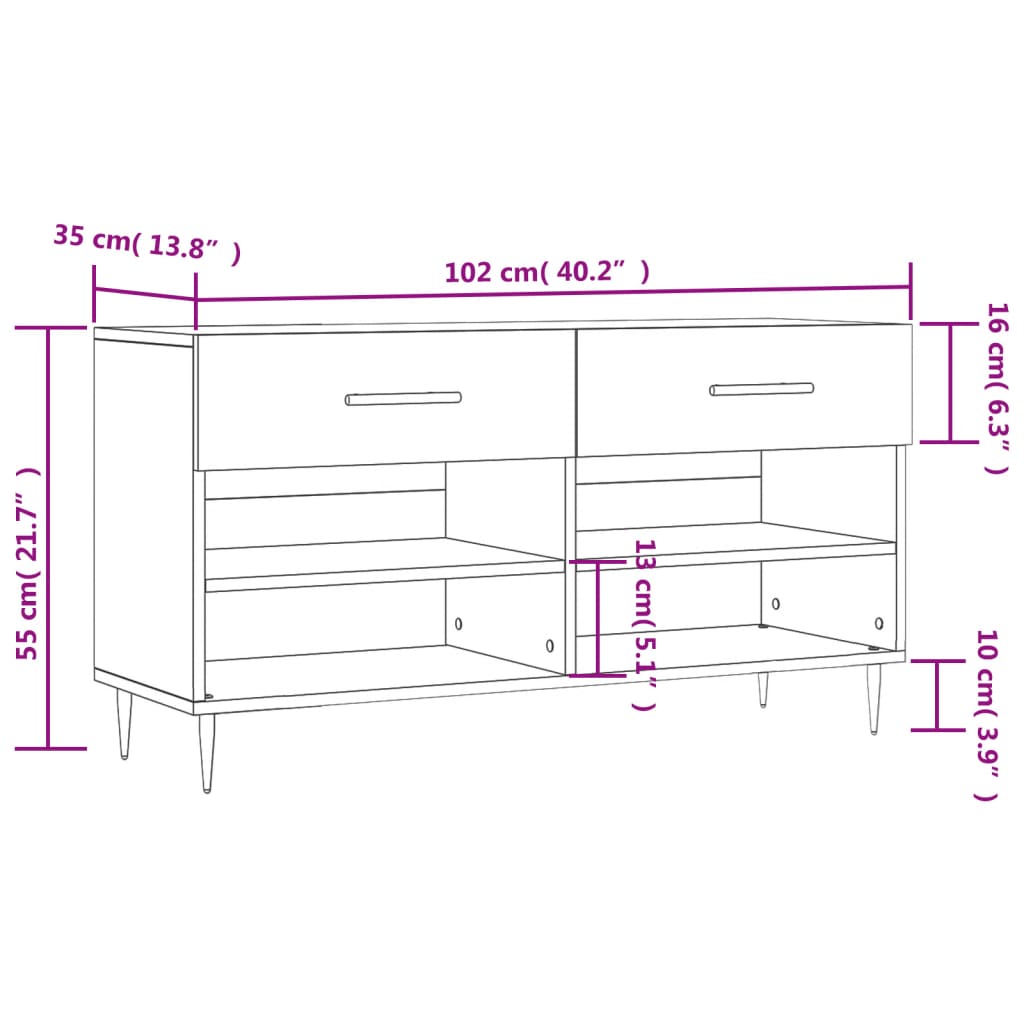 Panca Porta Scarpe Grigio Sonoma 102x35x55 cm Legno Multistrato