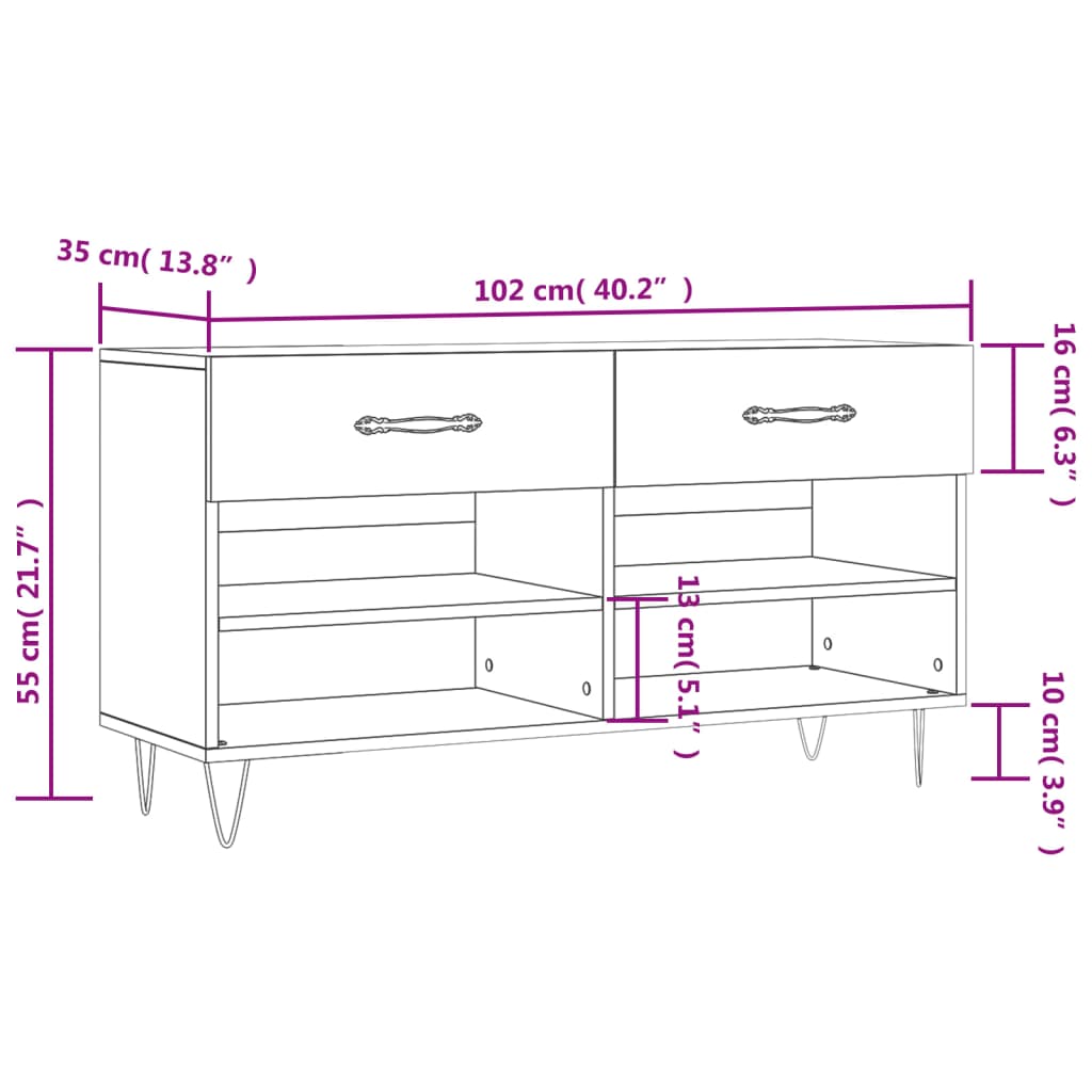 Panca Porta Scarpe Bianco Lucido 102x35x55 cm Legno Multistrato
