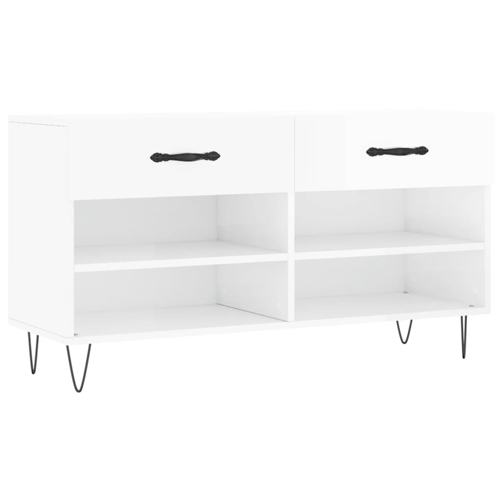 Panca Porta Scarpe Bianco Lucido 102x35x55 cm Legno Multistrato