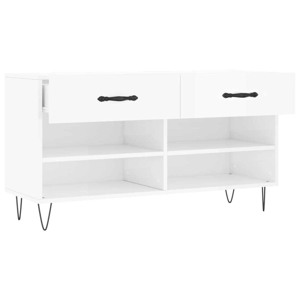 Panca Porta Scarpe Bianco Lucido 102x35x55 cm Legno Multistrato