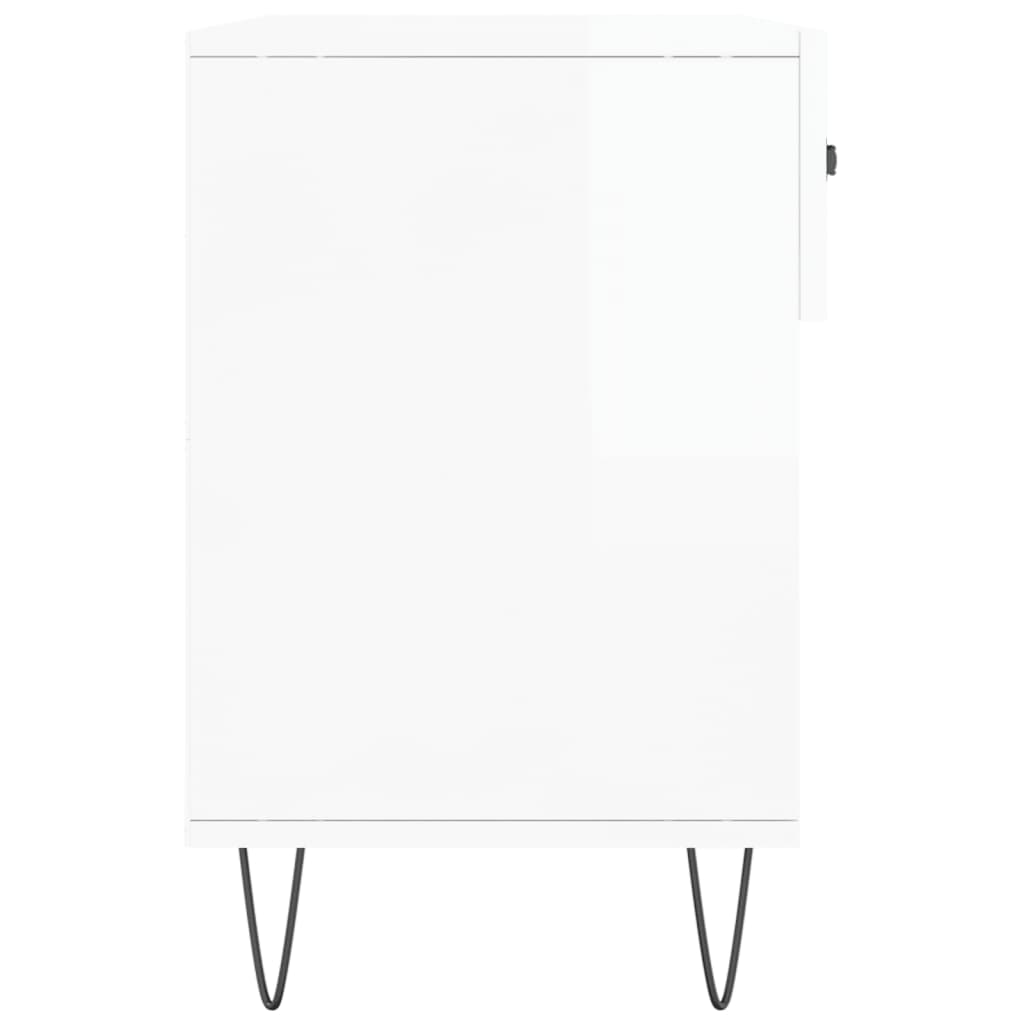 Panca Porta Scarpe Bianco Lucido 102x35x55 cm Legno Multistrato