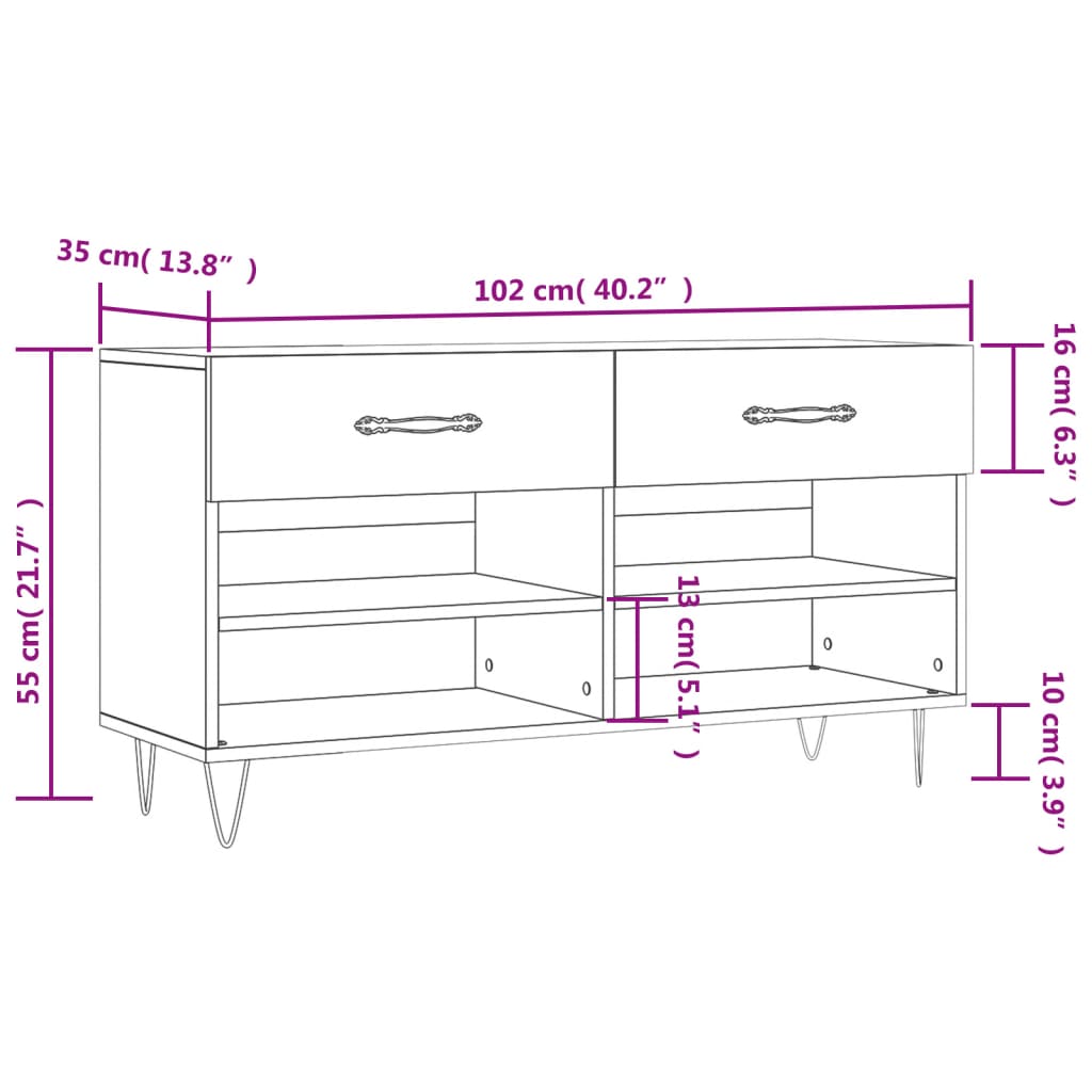 Panca Porta Scarpe Rovere Fumo 102x35x55 cm Legno Multistrato